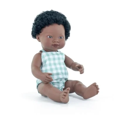 Immagine di Miniland Bambola africana maschio di 38cm. Realizzata in Spagna con aroma vaniglia. Anatomicamente corretta. Collezione My Friends &amp; Me