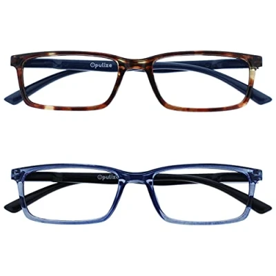 Immagine di OPULIZE See Lesebrille Blaulichtfilter 2er Pack Schmal Rahmen Federscharniere Verbessern Den Schlaf Computer Gaming Entspiegelt Braun Transparenter Blau Herren Damen BB9 23 +2.50