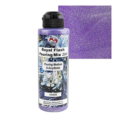 Immagine di ideen mit herz Royal Flash Pouring Mix 2 in 1 Medium e vernice acrilica metallica uno Con riflessi metallici particelle glitterati fini 180 ml Pronto all&#039;uso (viola)