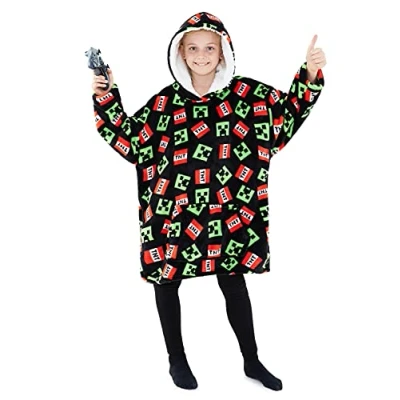 Immagine di MINECRAFT Felpa Bambino Coperta Oversize in Pile con Cappuccio Gadget Regalo Originale (Multicolore)