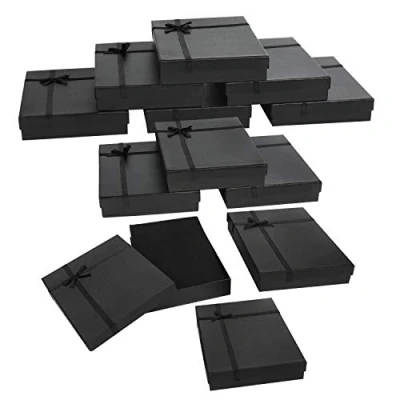 Immagine di Kurtzy Scatola Regalo con Coperchio in Cartone Nero per Gioielli (Set da 12) 16 x 12 3 cm Set e Inserti Schiuma Orecchini, Collane, Braccialetti Anelli