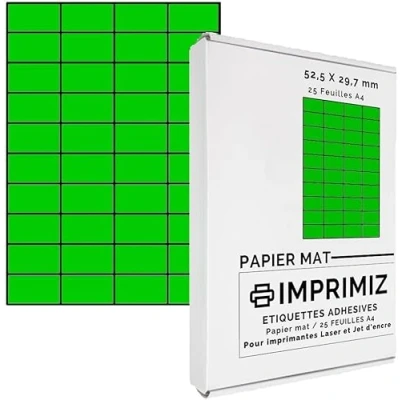 Immagine di Etichette adesive multiuso A4 52.5 x 29.7 mm Colore fluo Verde Opaco 1000 / 25 fogli Per stampanti Laser/a getto d&#039;Inchiostro
