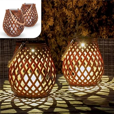 Immagine di Gadgy Lanterne solari per l&#039;esterno Set di 2 in Rattan Lanterna solare da esterno Luce giardino Lampada tavolo Luci balcone Decorazione