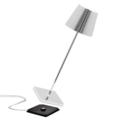 Immagine di Zafferano Poldina Pro Mini Lampada LED senza fili batteria ricaricabile,Dimmer touch,Uso Interno,caricatore multiplo USB(EU/UK/US) Corpo in Alluminio Finitura Galvanica Lucida Argento,Amazon Exclusive