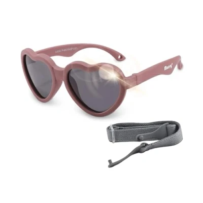 Immagine di Maesy Occhiali da sole per Bambini Maes 0 2 anni Flessibili Cinturino elastico regolabile Protezione polarizzata UV400 e bambine Cuore (Viola)