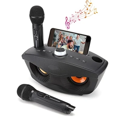Immagine di Bewinner Karaoke Wireless,Altoparlante Bluetooth per la Casa con Due Microfoni,Microfono Altoparlante Portatile Feste in Microfono Nero
