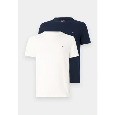 Immagine di Tommy Jeans Tjm Xslim 2pack Jersey Tee Ext Dm0dm20687, Maglietta a Maniche Corte Uomo, Multicolore (Dark Night Navy/Ecru), XS (Pacco da 2)