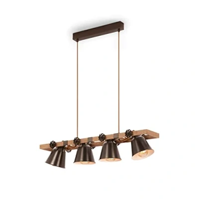 Immagine di Briloner lampada a sospensione in legno, rustica, girevole, E27 max. 40 Watt, da sala pranzo retrò, grigio antico