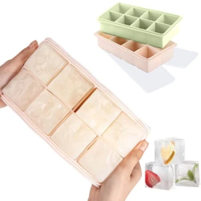Immagine di LessMo 2 Vassoi per Cubetti di Ghiaccio, Creatore Sfere Ghiaccio con Sfera in Silicone Coperchio e Stampi Quadrati Grandi Whisky, Riutilizzabili Senza BPA 5CM