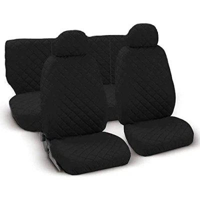 Immagine di Susy Shop Set Coprisedili auto in Cotone Trapuntato vari colori 6 Pezzi kit completo con zip (NERO)