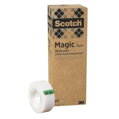 Immagine di Scotch Magic Green Nastro Adesivo Invisibile a Base Vegetale, 9 Rotoli da 19 mm x 33 m Confezione di Cartone e Anima in Plastica Riciclati al 100%, Multiuso per Casa, Ufficio Scuola