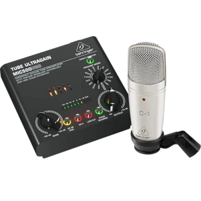 Immagine di Behringer VOICE STUDIO Pacchetto completo di registrazione con microfono a condensatore da studio, preamplificatore valvolare 16 voci e interfaccia USB/audio