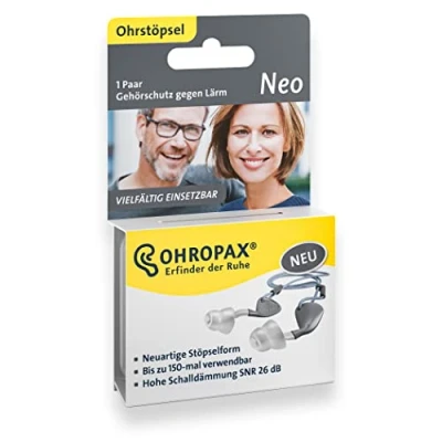 Immagine di OHROPAX Neo Tappi per le orecchie a forma di tappo Protezione dell&#039;udito contro il rumore Versatile 150 volte riutilizzabile 1 paio taglia M L