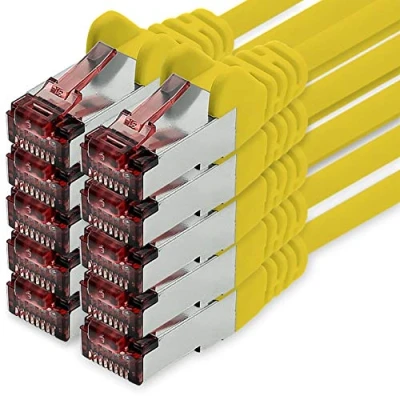 Immagine di freiwerk Cavo di rete Cat.6 1m giallo 10 x Ethernet Lankabel Cat6 Lan Sftp Pimf Patchcable 1000 Mbit s compatibile con Cat5 Cat5e Cat6a Cat7 Cat8