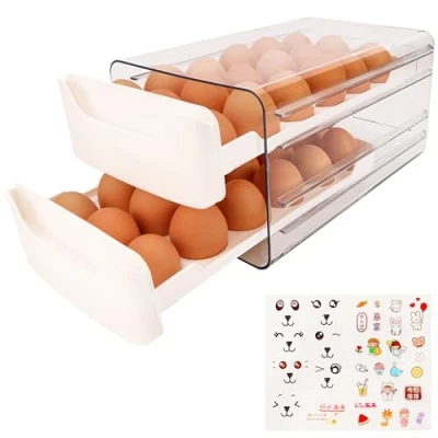 Immagine di Belle Vous Porta Uova Plastica Trasparente a Due Livelli Frigo Scorrimento con Coperchio per Cucina Dispenser da Può Contenere Fino 36