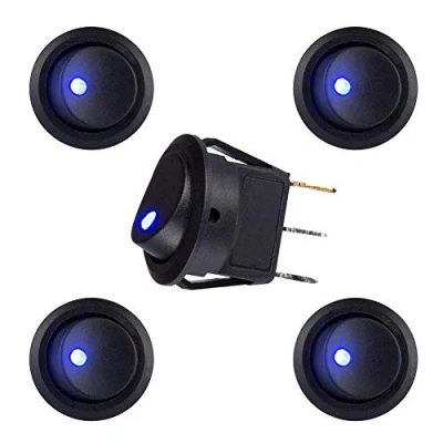 Immagine di Interruttore a bilanciere rotondo illuminato LED blu, pulsante on/off, 12 V, 20 A, per auto, barca, camion, rimorchio, elettrodomestici, confezione da 5