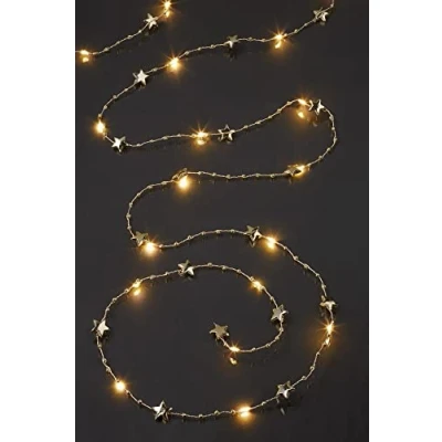 Immagine di Hellum LED luci di rame Tauperlen, stelle dorate, 20 bianco caldo, lunghezza luce 190 cm, colore cavo argento e oro, per interni, a batteria (3AA), 521597