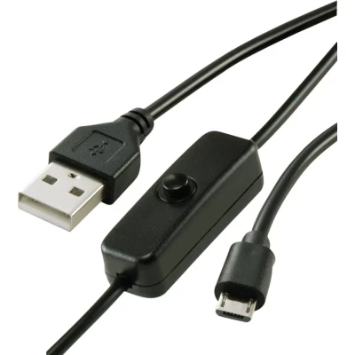 Immagine di Renkforce Cavo di alimentazione Raspberry Pi, BBC micro:bit [1x Spina A USB 2.0 1x Micro B 2.0] 1.00 m Nero incl. interruttore on/off