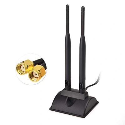 Immagine di Eightwood WiFi Antenna 2.4G/5.8G Magnetica a Doppia frequenza 6dBi Adattatore RP SMA Cavo di prolunga da 2 m Compatibile con Scheda WLAN Schede PCI Router Wirelesse Bluetooth Dlink