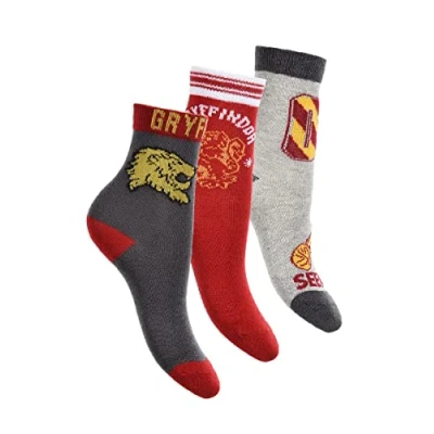 Immagine di Harry Potter Calzini, Hogwarts Grifondoro Design, Confezione da 3 Calzini per Ragazzi e Adolescenti, Classici, Taglie EU 23/26 Grigio