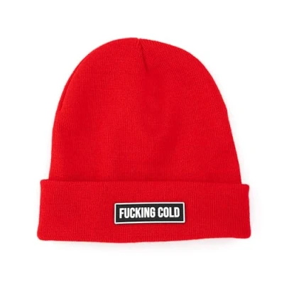 Immagine di Fisura Berretto Invernale Unisex “F*cking Cold. Uomo Rosso. Donna con Scritta. in Maglia di Acrilico. Originale per Regalo.