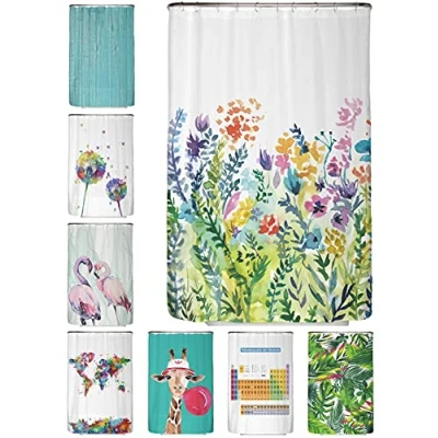 Immagine di arteneur® Tenda da doccia antimuffa, 120x200 cm, materiale riciclato Öko Tex Standard 100, orlo zavorrato, non trasparente, impermeabile, lavabile, con 8 anelli ed e book, motivo: fiori colorati