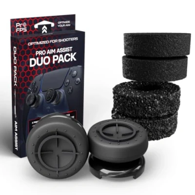 Immagine di ProFPS 4x Anelli di Precisione &amp; 2x Mixed Nero Thumbsticks (Duo Pack) Adatto per Accessori PS5 PS4 Migliora Aim Assist Movimento Thumbstick Controller Gaming