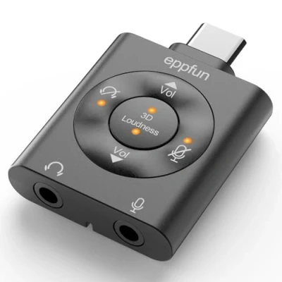 Immagine di eppfun HiFi USB DAC Amplificatore per Cuffie, 24bit/96kHz Hi RES 3D Audio con 3.5mm e Jack Mic iphone15/Pro/Max/Android Smartphone/Tablet/PC/Lettori Musicali