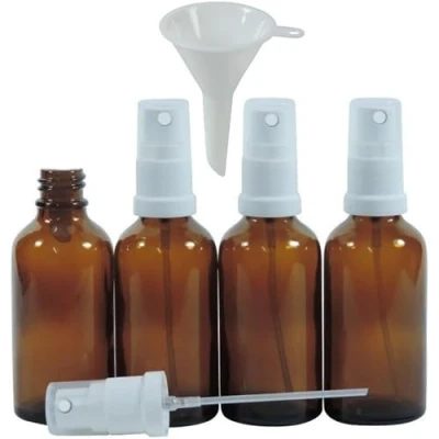 Immagine di Viva Haushaltswaren 4 Apotheker Sprühflaschen 50ml, Zerstäuberflaschen in Braunglas INKL. Trichter Bottiglia di Vetro, Marrone, 50 ml, unità