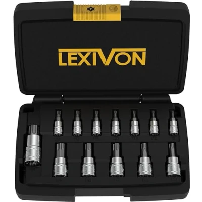 Immagine di LEXIVON Chiavi Torx per Avvitatore a Batteria, Bussola Milwaukee, Makita, Chiave Dinamometrica, Inserti e Cricchetto, 13 Pezzi EU T8 T60 (LX 143)