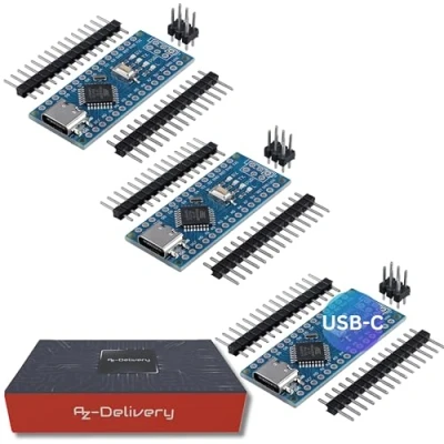 Immagine di AZDelivery Set di 3 schede AZ Nano V3 con connettore USB C Atmega CH340 Chip Atmega328 Compatibile Arduino, Arduino Pro Micro e Include book