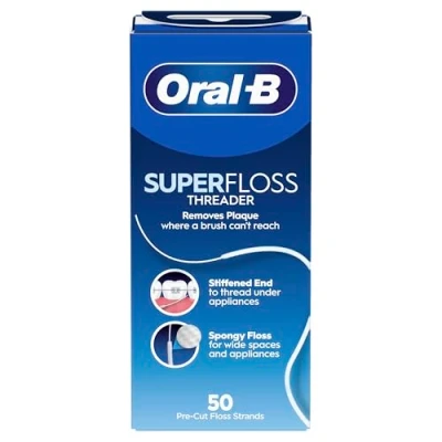 Immagine di Oral B Filo interdentale Superfloss Confezione da 2 Ideale per apparecchi dentali, ponti e impianti Fili prefabbricati una facile applicazione punti difficili