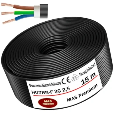 Immagine di cavo in gomma da 5 a 100 m, di alimentazione per cantieri, H07RN F, 3G2,5 mm², flessibile con conduttore protezione dispositivi pesanti (15 m)