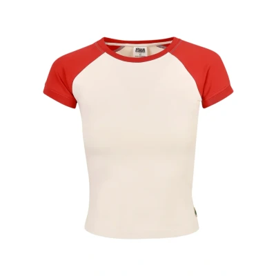 Immagine di Urban Classics Stretch Retro Baseball Tshirt con stampa, Donna, Taglia: 4XL, Whitesand hugered