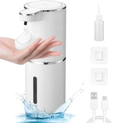 Immagine di Zawaer Dispenser Sapone Automatico, 380ml Con Sensore Infrarossi muro, Usb Ricaricabile Automatico Schiuma, Ipx5 Impermeabile, Adatto Per Cucina, Bagno, Hotel