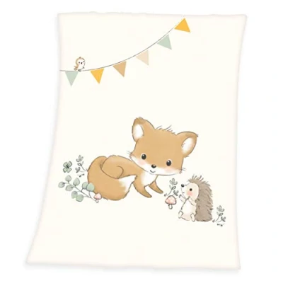 Immagine di Herding Coperta plaid in microfibra Baby Best, Amici del bosco, 75 x 100 cm, Poliestere, Blu