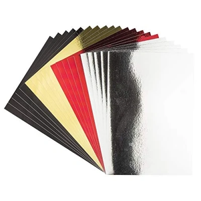 Immagine di Ideen mit Herz Cartoncino a specchio, carta metallica, metallizzata per artigianato, 20 fogli, formato DIN A4, 200 g/m², autoadesivo, colore nero, rosso, oro e argento