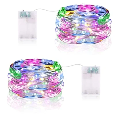 Immagine di Vacoulery Luci LED a Batteria, 5M 50 LEDs Catene Luminose Stringa Micro Fata Ghirlanda Luminosa Impermeabile Decorative per Interni Esterni, Casa, Natale, DIY, Feste (2pcs, Multicolore)