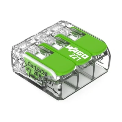 Immagine di WAGO Green Range 221 423 Morsetto a 3 conduttori, fino 4 mm², morsetti di collegamento poli con leva, per tutti i tipi 12 pezzi