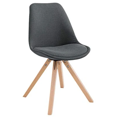 Immagine di CLP Sedia Design Pranzo Toulouse Imbottita In Stoffa I Ospite Scandinava Gambe Squadrate Legno Alt 48 CM, Colore:grigio scuro, Colore del telaio:natura