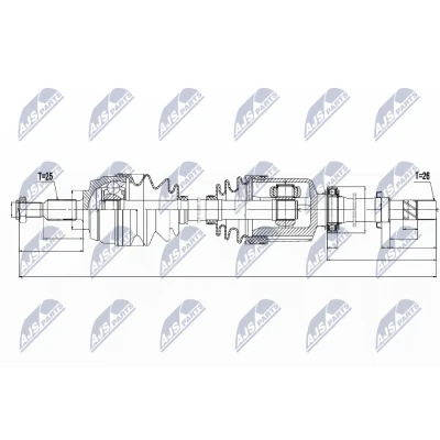 Immagine di NTY NPW RE 132 Albero motore / Semiasse Assale anteriore Dx 950, 325 con supporto/cuscinetto DACIA: Duster SUV