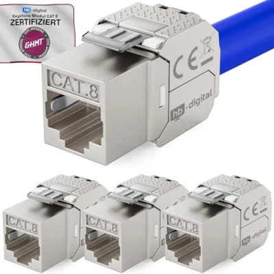 Immagine di hb digital 4x CAT 8.1 Keystone Modulo Connettore 2000 MHz 40 Gbit STP Jack RJ 45 per Patch Panel Ethernet LAN Posa del cavo
