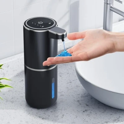 Immagine di Dispenser di sapone automatico, 380 ml, elettrico, a parete, senza contatto, con sensore movimento infrarossi, per bagno, cucina, ufficio, nero
