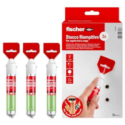Immagine di Fischer 3x Stucco Veloce con Spatola Integrata per Coprire Fori e Crepe nel Muro, Pronto all&#039;Uso, 210 ml, 564378