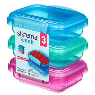 Immagine di Sistema contenitori per alimenti 200 ml Vasetti piccoli snack Plastica senza BPA Colori assortiti 3 pezzi