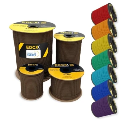 Immagine di EDCX 4mm nylon Paracord 550 100m (330 piedi) Tipo III, Corda 100% nylon, 7 fili, in tinta unita (Chocolate, 100 m)