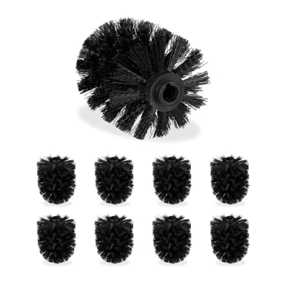 Immagine di Relaxdays Spazzole di Ricambio per WC, Set da 9, Testine Intercambiabili, Plastica, Filettatura 12mm, D 8cm, Nero, 9 pz