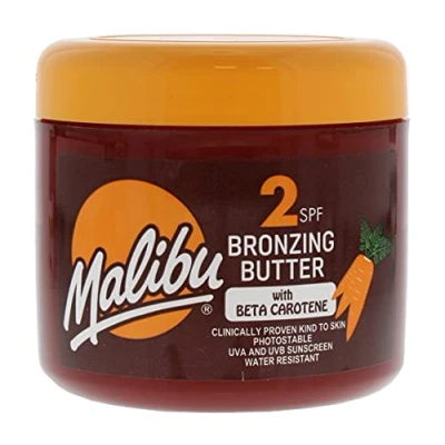Immagine di Malibu Sun SPF 2 Bronzing Fast Tanning Body Butter con beta carotene, resistente all&#039;acqua, fragranza tropicale di cocco, 300 ml