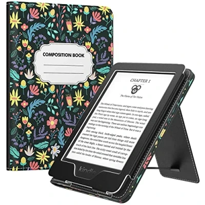 Immagine di MoKo Custodia Compatibile con 6&quot; Kindle 11th Gen 2024/2022/10th 2019/8th 2016, Schermo da,Magnete Riattivazione e Standby, Supporto Verticale Cinturino per Presa a Mano, Fiori Colorati