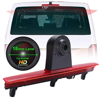 Immagine di 【Con cover posteriore nera】Auto Luce Freno Telecamera di retromarcia,sostituzione per VW T5 bisarca multivan caravelle (Angolo e Distanza regolabili) (Obiettivo 18mm alta qualità Telecamera)